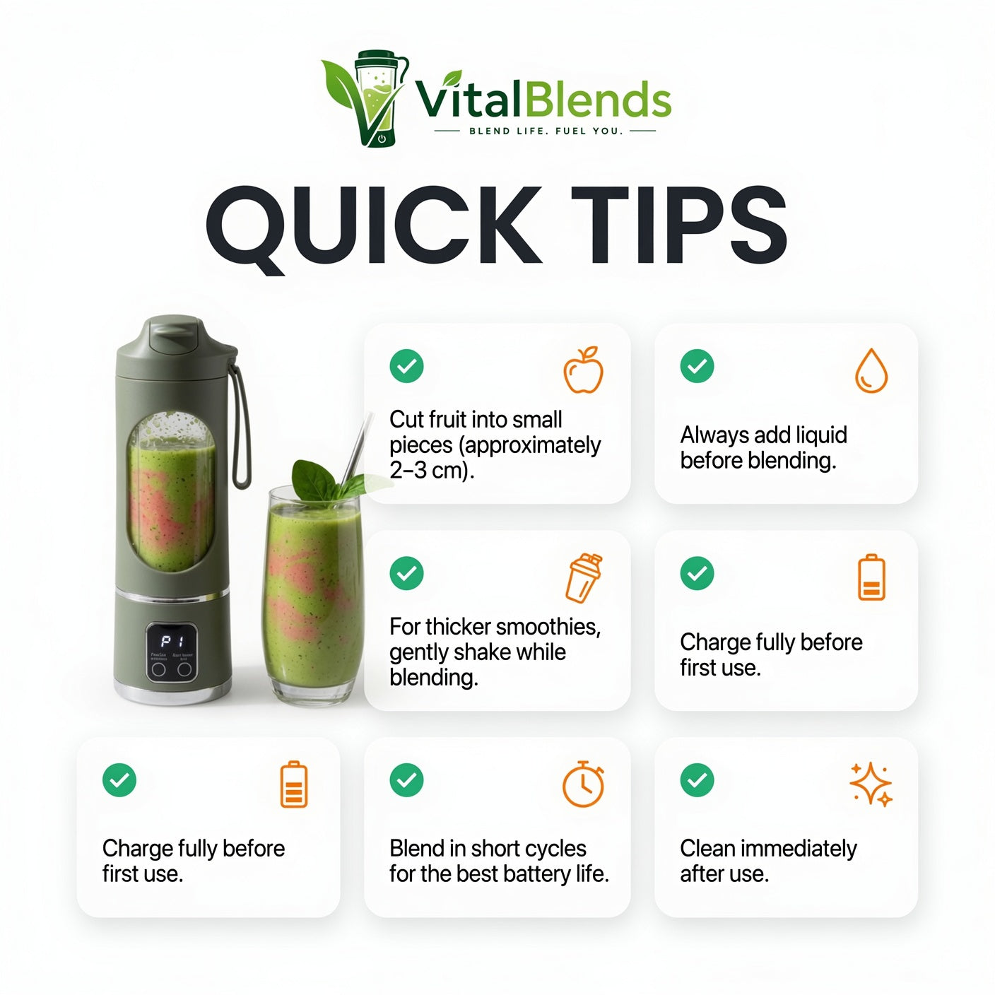 VitalBlends™ Portable Blender | USB Rechargeable Smoothie Maker