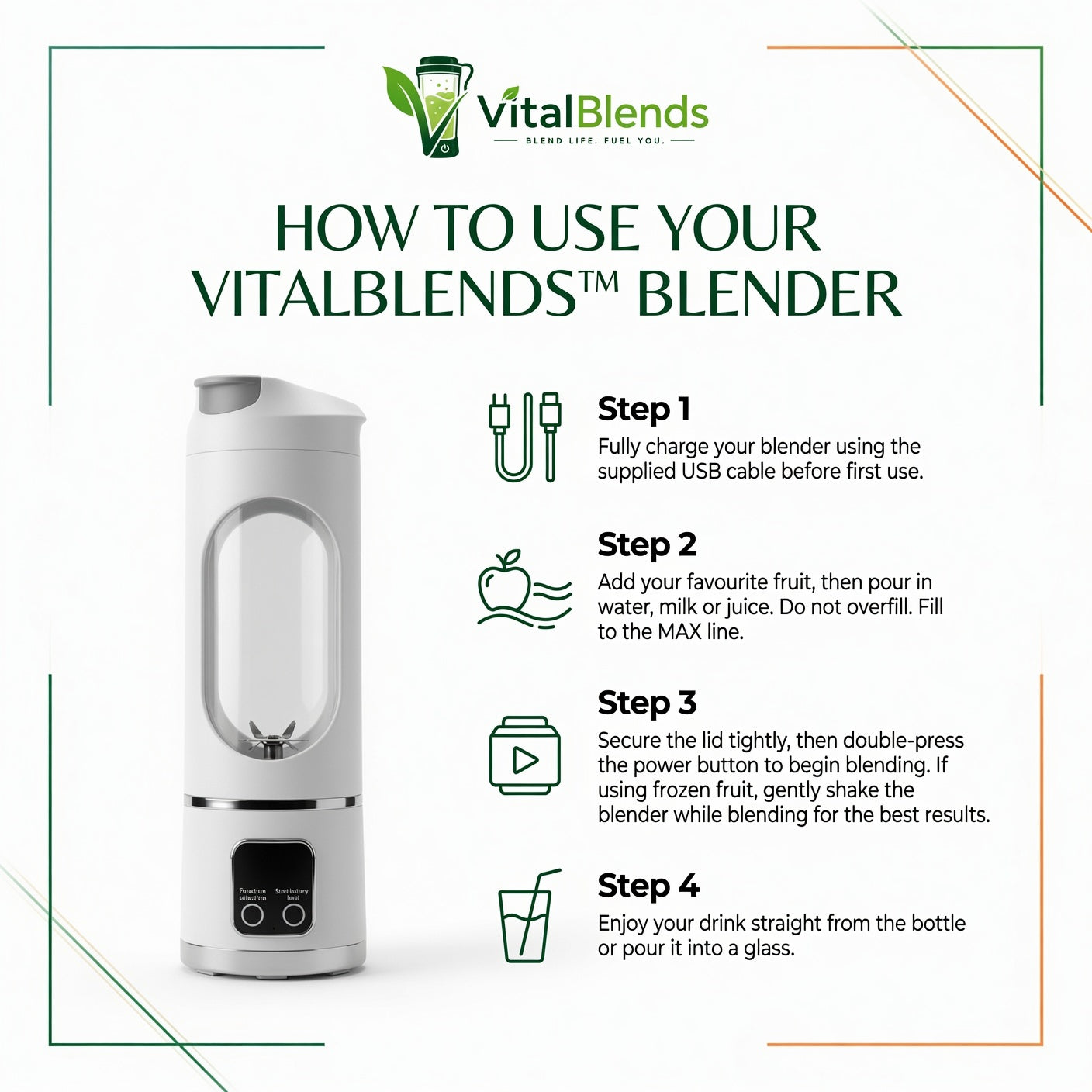 VitalBlends™ Portable Blender | USB Rechargeable Smoothie Maker