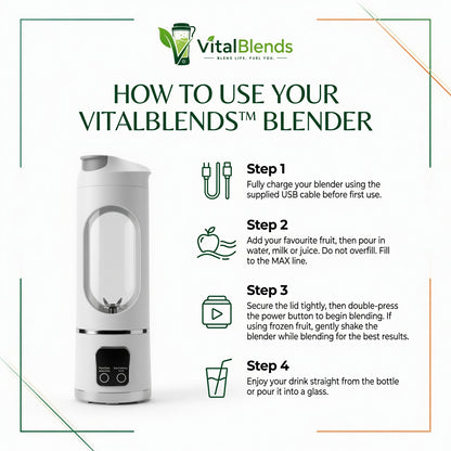 VitalBlends™ Portable Blender | USB Rechargeable Smoothie Maker