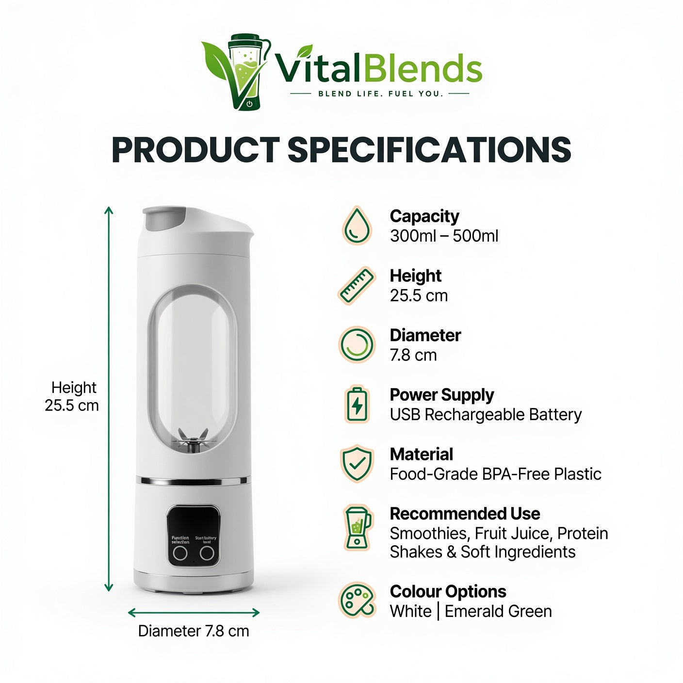 VitalBlends™ Portable Blender | USB Rechargeable Smoothie Maker
